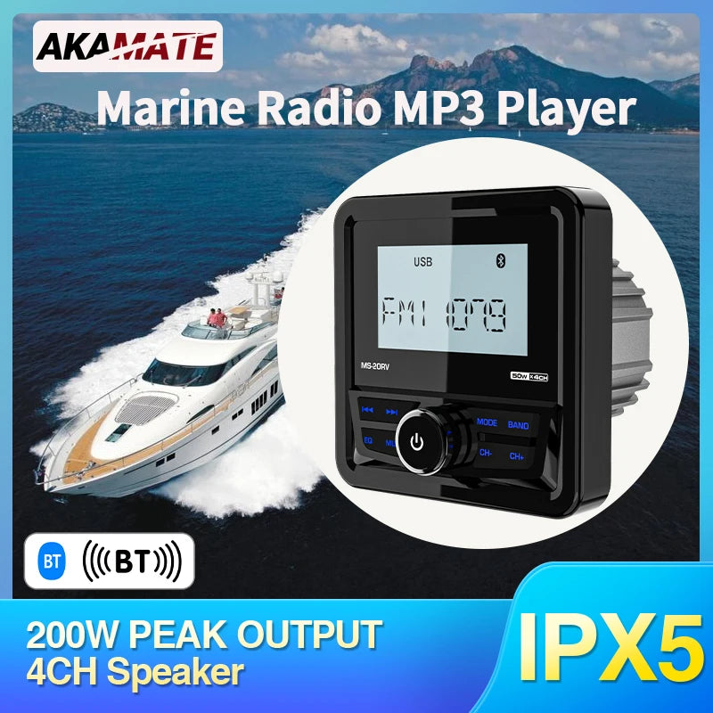 Marine Stereo Bluetooth FM AM Radio Waterproof Car Speaker AKAMATE