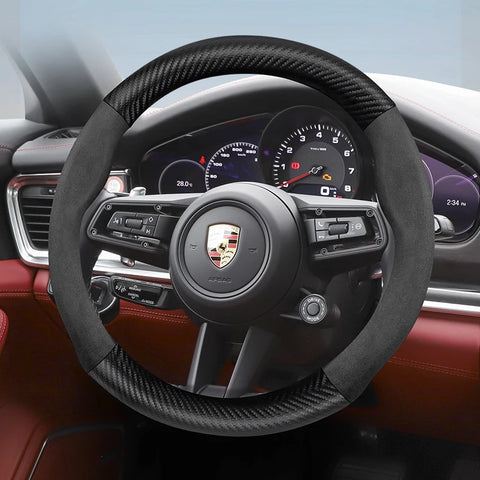 Porsche Suede Carbon Fiber Texture Wheel Cover 992 Car Interior Accessory Hocasen