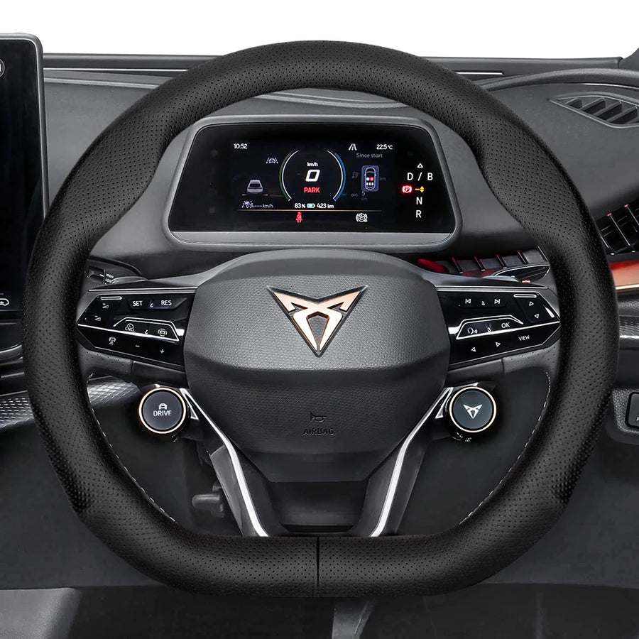 Ultra-Thin Breathable Leather Wheel Cover for Cupra Car Interior Accessory Hocasen Punch Style Black