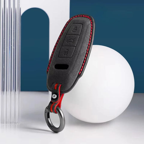 For Audi A6 A7 A8 E-tron Q5 Q8 C8 D5 Gold Edge Design Suede Car Key Case Shell Keychain Car Interior Accessory OEM