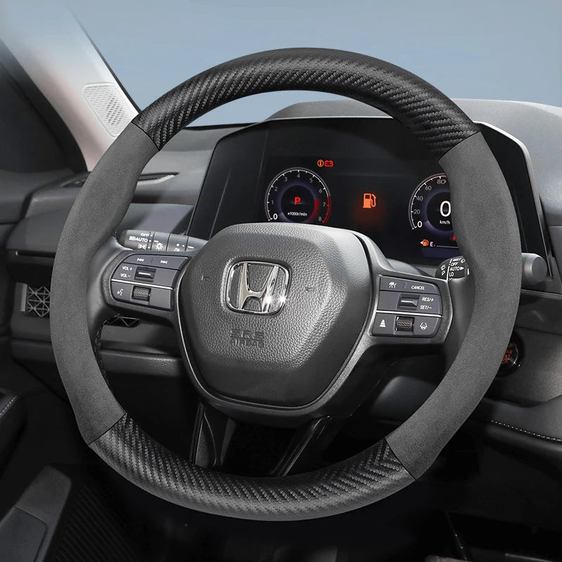 Suede Carbon Fiber Steering Wheel Cover for Honda Car Interior Accessory Hocasen