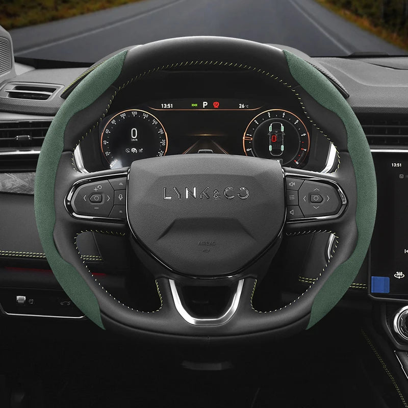 Segmented Suede Wheel Cover for Lynk & Co Model 01 Car Interior Accessory Hocasen
