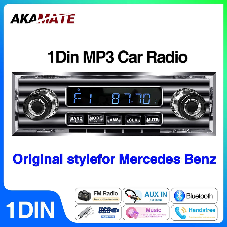 1Din MP3 Bluetooth Stereo for Mercedes Benz Car Interior Accessory AKAMATE
