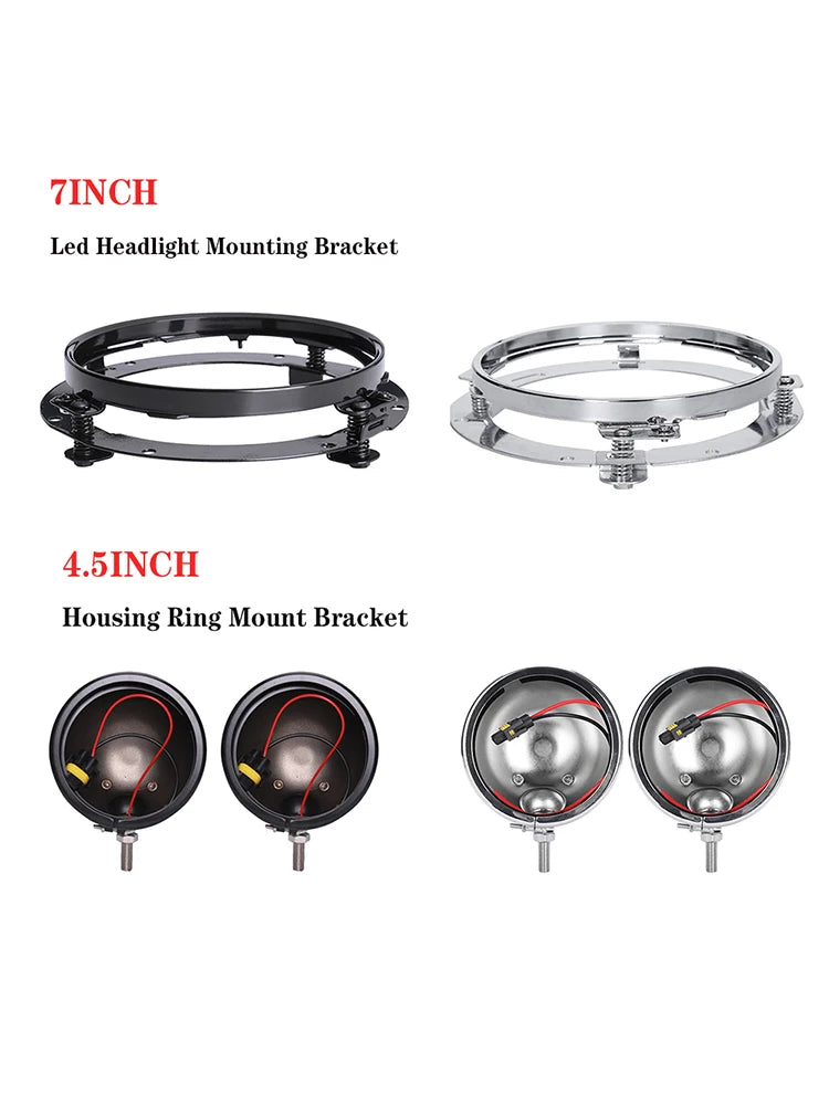 7Inch Round LED Headlight Mounting Bracket Ring For Harley Touring Softail FLD Motorcycle 7" Bracket 4.5 inch Housing Ring Mo