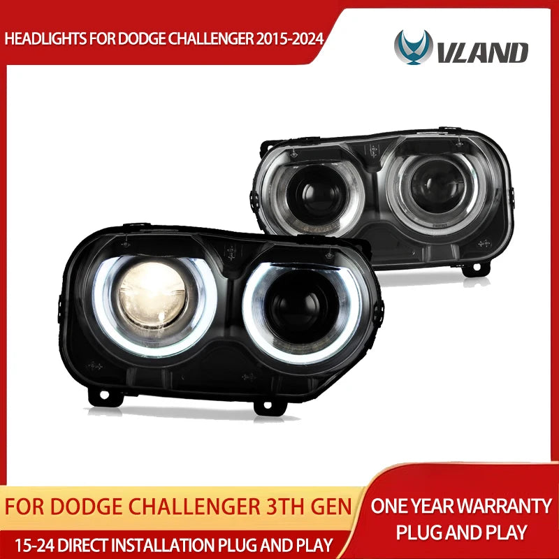 Dual Beam Projector Headlights for Challenger 2015-2024 Car Interior Accessory Vland
