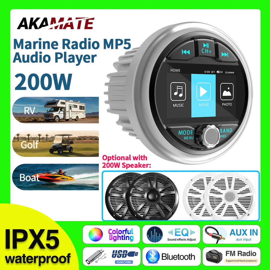Waterproof MP5 Marine Stereo with Bluetooth for Boat Car Interior Accessory AKAMATE