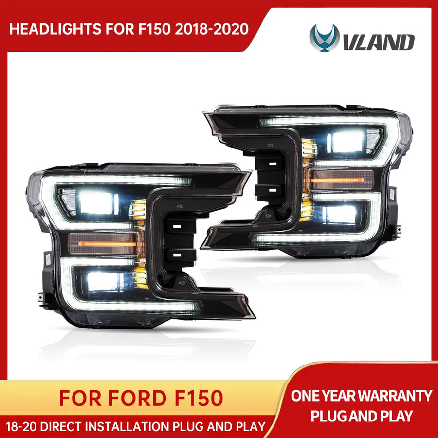 LED Dual Beam Projector Headlights for Ford F-150 2018-2020 Car Interior Accessory Vland