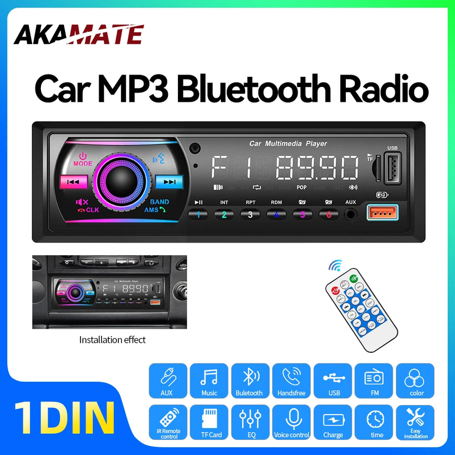 Universal 1Din Bluetooth MP3 Player Radio Stereo Car Interior Accessory AKAMATE