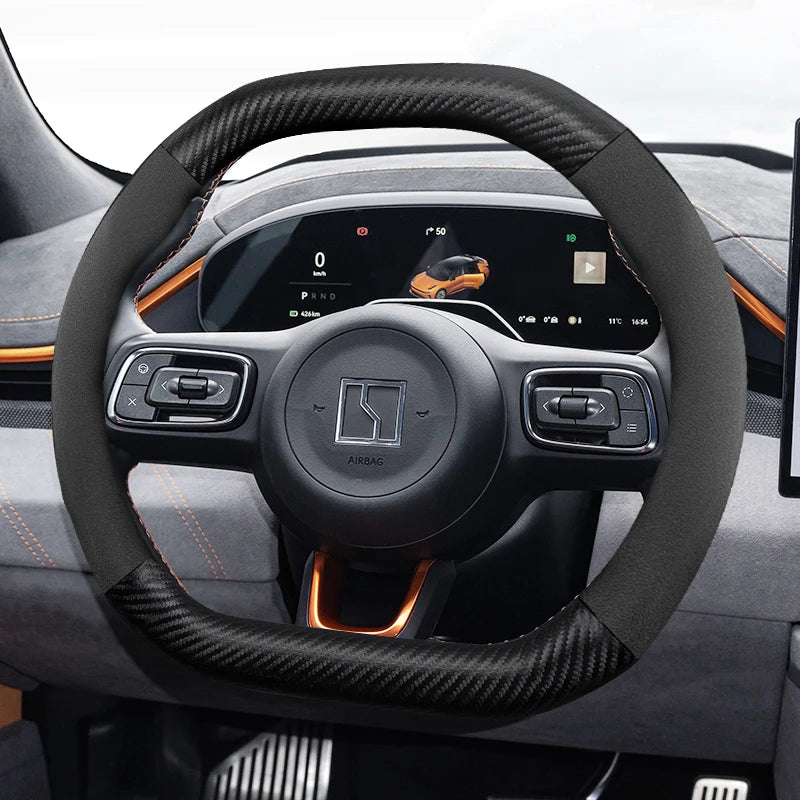 Zeekr Suede Carbon Fiber Steering Wheel Cover Trim Car Interior Accessory Hocasen