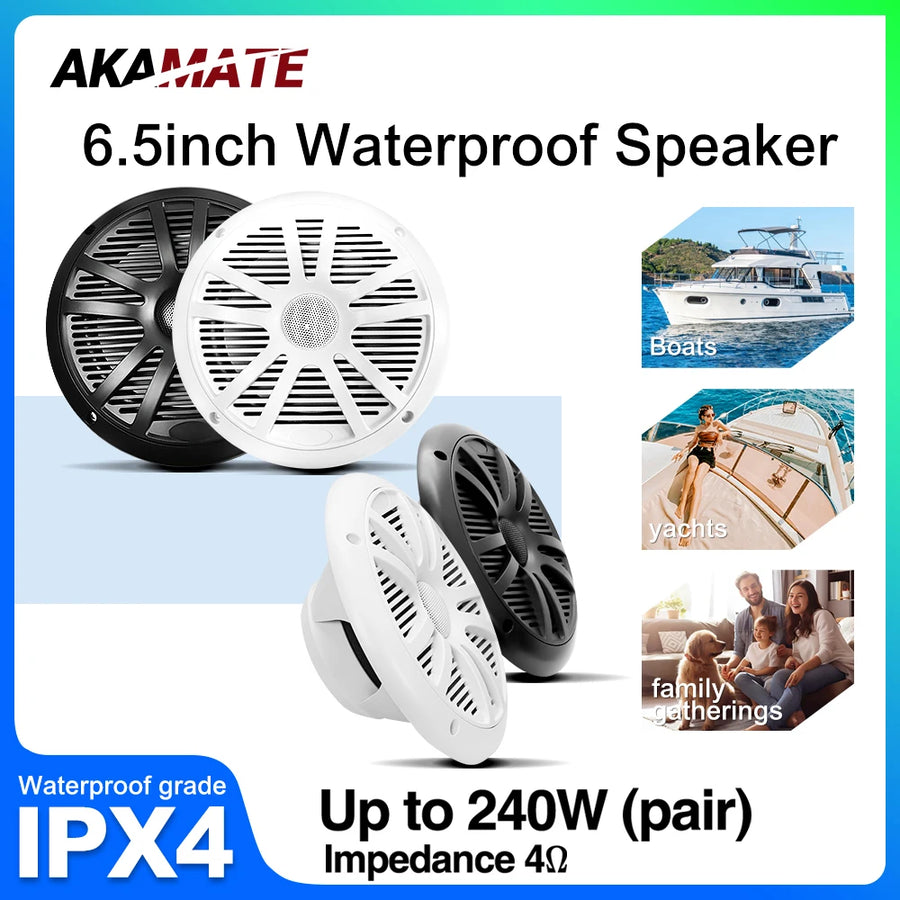 6.5in Marine Boat Speakers Waterproof 240W for RV Car Speaker AKAMATE