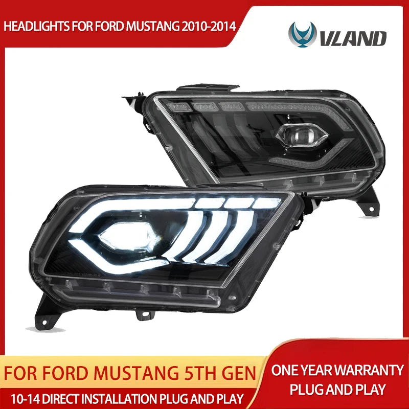 LED Projector Headlights for Ford Mustang 2010-2014 LED Ambient Light Vland