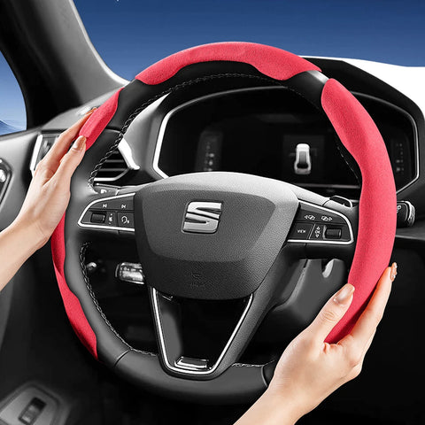 Seat Suede Snap-On Steering Wheel Cover Ibiza Leon Car Interior Accessory Hocasen