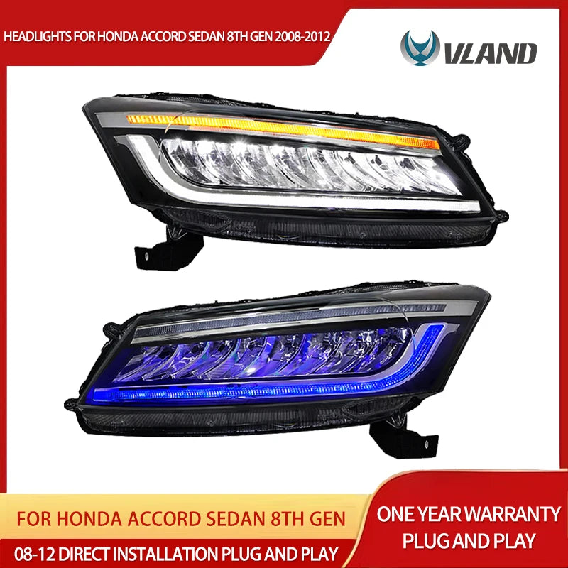 LED Projector Headlights for Honda Accord 2008-2012 LED Ambient Light VLAND