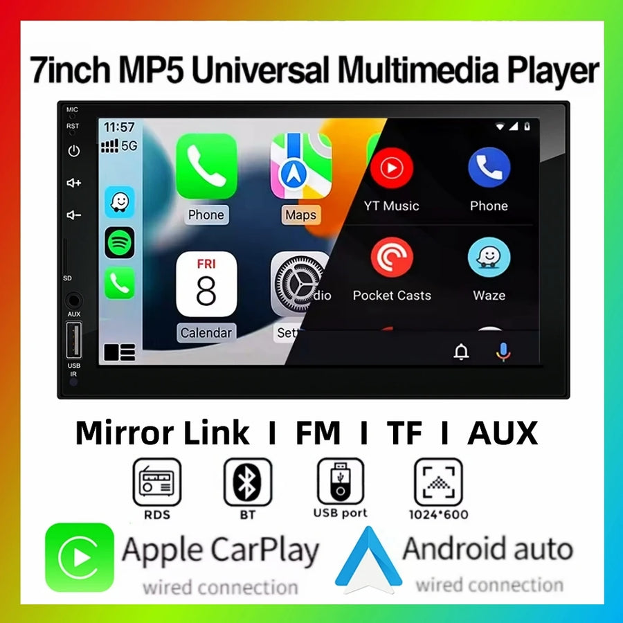 7-Inch 2DIN Multimedia Player with Wired CarPlay for Universal Android Head Unit LEXXSON Default Title