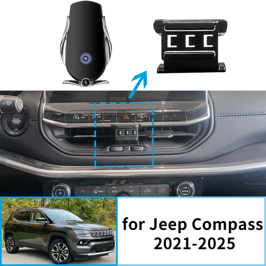 Smart Wireless Charging Phone Holder for Jeep Compass 2021–2025 Car Phone Holder CATUSIKI