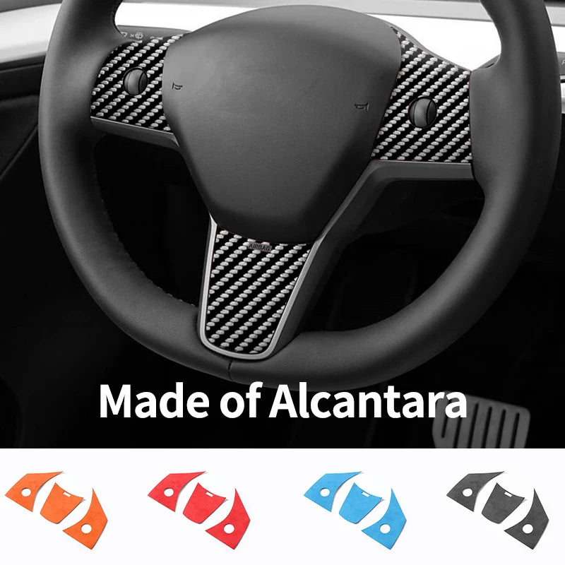 For Tesla Model 3 (2019-) / Model Y Car Steering Wheel Trim Sticker Anti Scratch Carbon Fiber Car Interior Accessory OEM