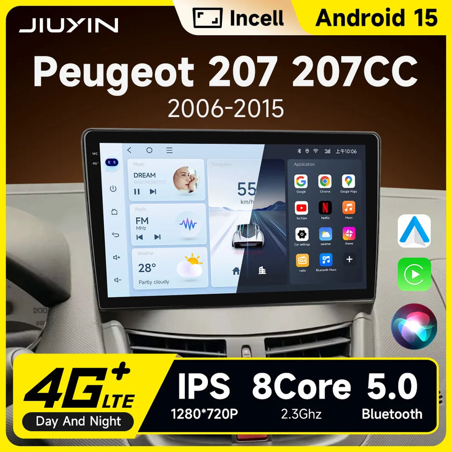 9-inch Android 13 Wireless CarPlay Stereo for Peugeot 207 Android Head Unit JIUYIN