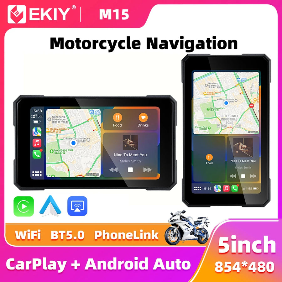5.0" Removable CarPlay GPS Display Universal Motorcycle Android Head Unit EKIY