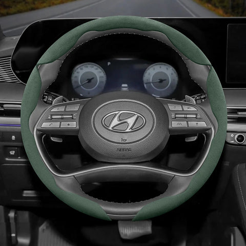 Suede Steering Wheel Cover for Hyundai Tucson & Kona Car Interior Accessory Hocasen Green Round 3PC
