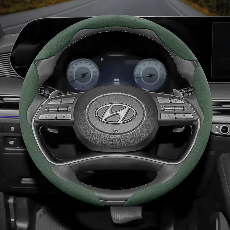 Suede Steering Wheel Cover for Hyundai Tucson & Kona Car Interior Accessory Hocasen Green Round 3PC