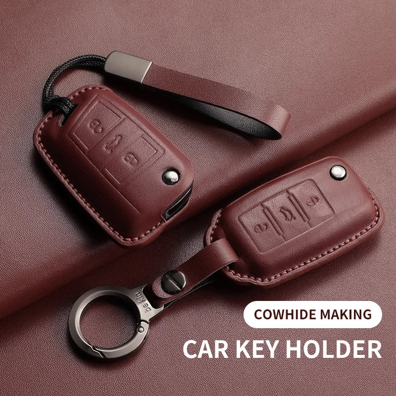 Leather Car Key Case Cover For Volkswagen Golf 7 MK7 Jetta Lavida Keychain Cover Car Key Cover OEM