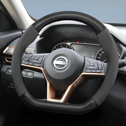 Suede Carbon Fiber Steering Cover for Nissan Car Interior Accessory Hocasen