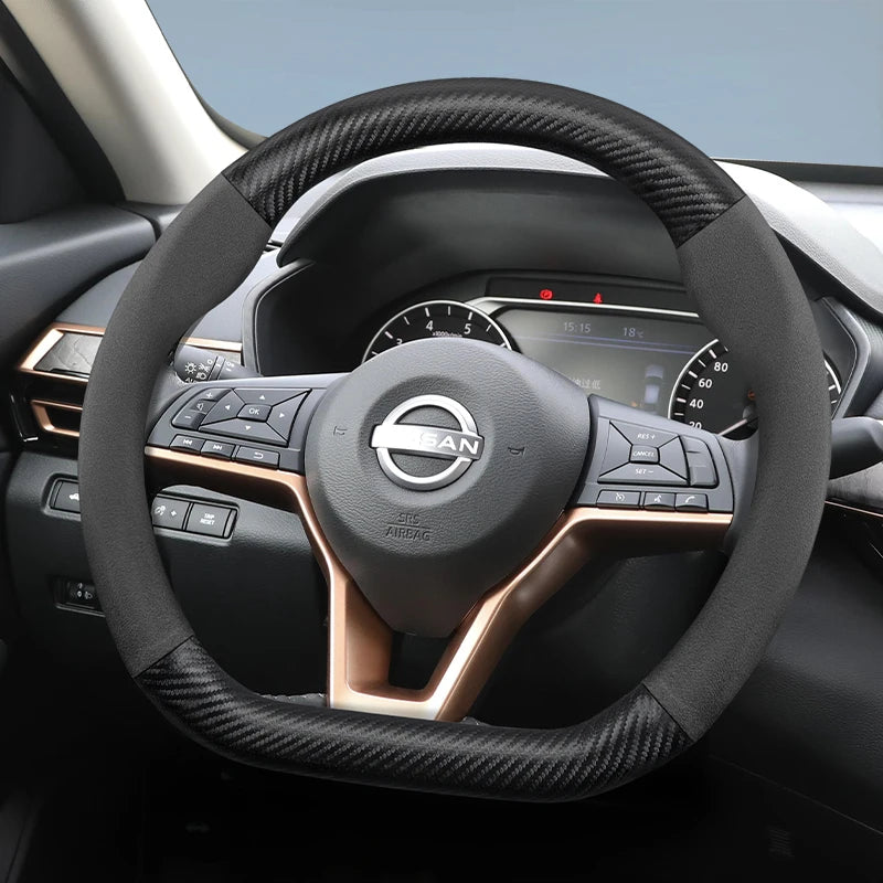 Suede Carbon Fiber Steering Cover for Nissan Car Interior Accessory Hocasen
