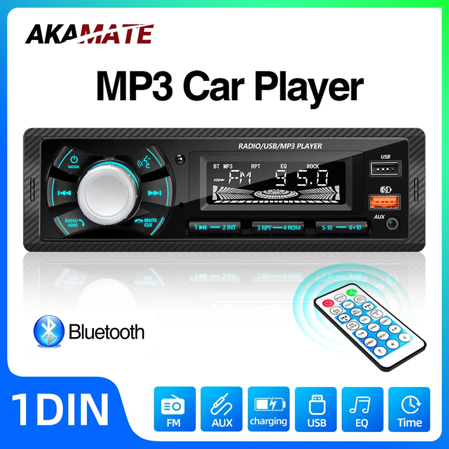 1 Din Car Radio Bluetooth MP3 for Universal Stereo Car Interior Accessory AKAMATE