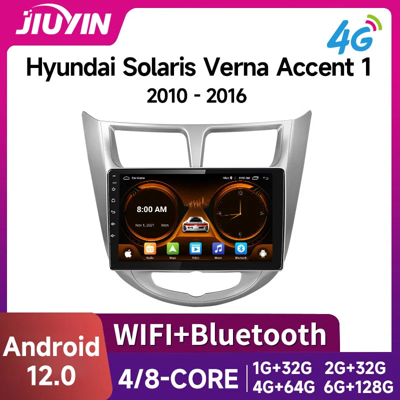 Android 12 Multimedia Head Unit for Hyundai Solaris 2010–2016 Android Head Unit JIUYIN