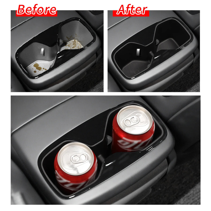 Kia EV9 2024 2025 Car Cup Holder Armrest Storage Box Rear Shock-Absorbing Cup Tray Tidying Car Accessories Black TPE Drinks H