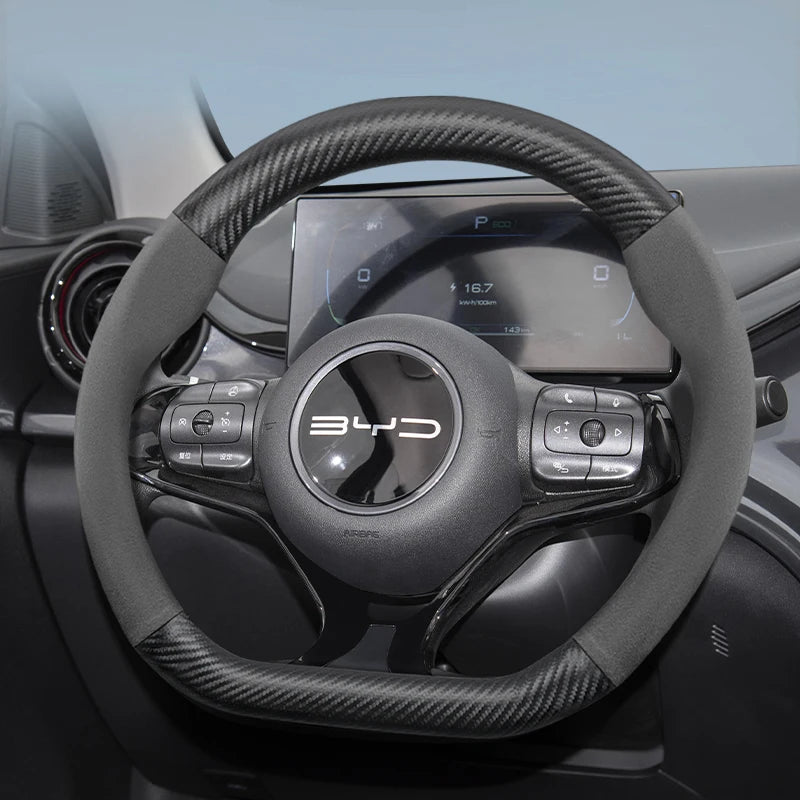 BYD Suede Matte Carbon Fiber Steering Wheel Cover Car Interior Accessory Hocasen