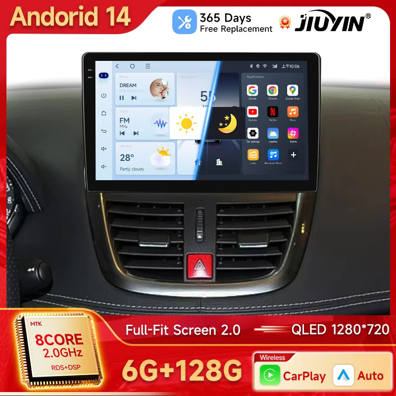 Wireless CarPlay Android Multimedia Unit for Peugeot 207 2008–2014 Android Head Unit JIUYIN