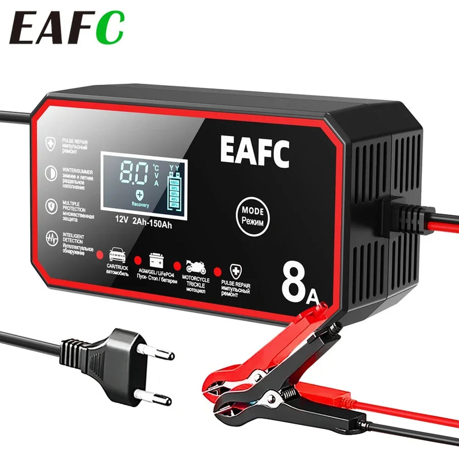 12V 8A Smart Car Battery Charger Automatic Start Fast Charger Pulse Repair Motorcycle Truck Battery Charger GEL Lead Acid Car