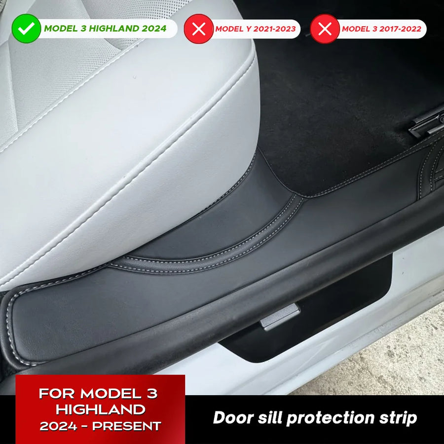 For Tesla New Model 3 Highland 2024 Front Rear Door Sill Pad Door Welcome Pedal Threshold Strip Leather Accessories Door Sill