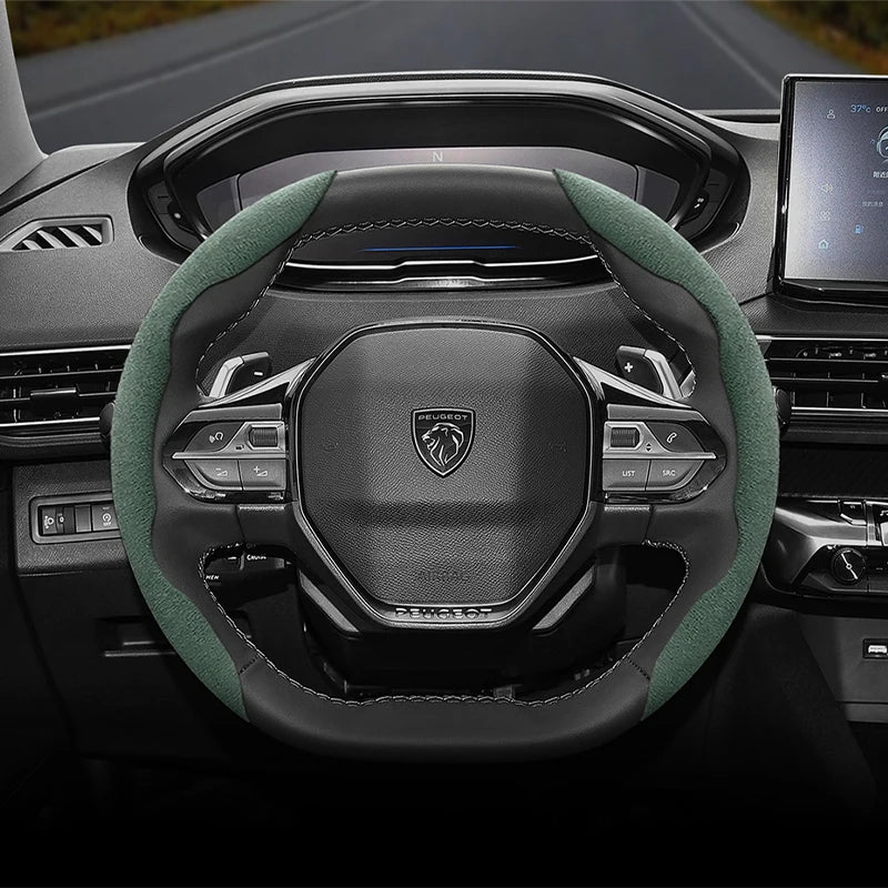 Segmented Suede Wheel Cover for Peugeot 206 308 3008 508 Car Interior Accessory Hocasen Green Oval 2PC