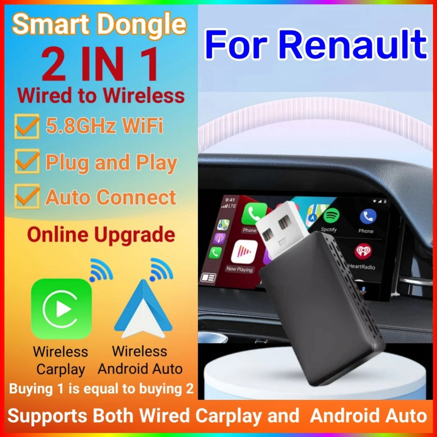 2-in-1 Wireless CarPlay and Android Auto Adapter for Renault CarPlay Adapter OEM