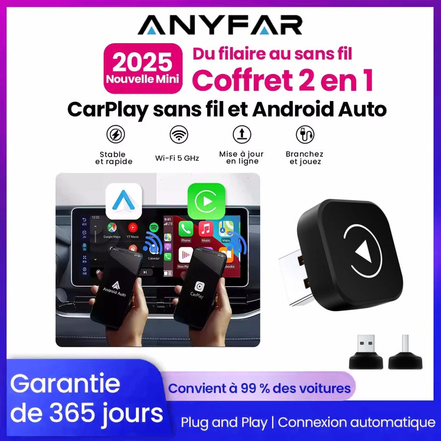 Wireless CarPlay and Android Auto Adapter for Wired Systems CarPlay Adapter ANYFAR