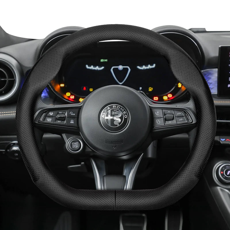 Ultra-Thin Breathable Steering Wheel Cover for Alfa Romeo Car Interior Accessory Hocasen Punch Style Black