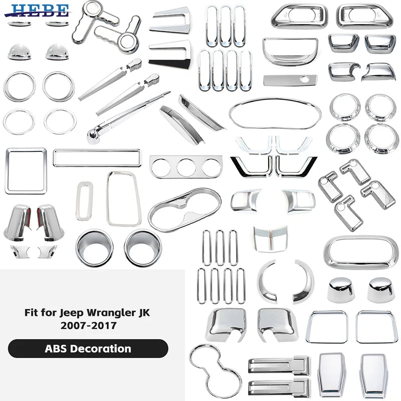 Chrome Interior Trim Kit for Jeep Wrangler JK 12-17 Car Interior Accessory HEBE
