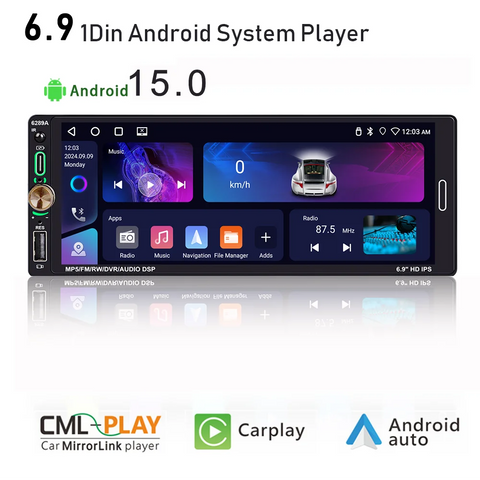 1DIN Android Head Unit Wireless CarPlay 4+64GB Universal Android Head Unit Bosstar