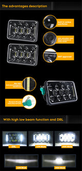 4X6Inch Motorcycle LED Headlight With Drl High Low Beam Headlight Assembly | Motorcycle Accessories ANGLELITE