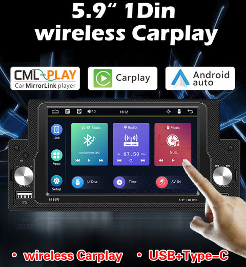 1Din Wireless CarPlay MP5 Player 5.9 Inch Touch Screen Android Head Unit Bosstar