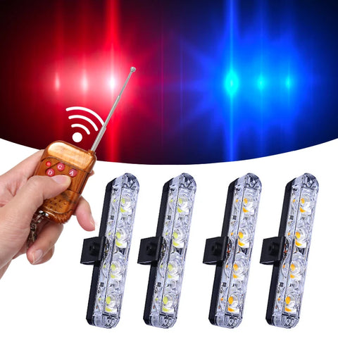 4-Panel Wireless LED Strobe Emergency Warning Light Red Blue Car Interior Accessory MAGIC COLORM