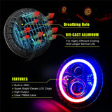 Halo 7Inch Round Led Headlight RGB Bluetooth App Controlled 7 For Harley Davidson Touring Fat Boy Jeep Wrangler JK LJ CJ TJ R