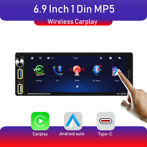 6.9" 1DIN CarPlay Stereo Touchscreen Universal Android Head Unit Bosstar