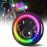 Halo 7Inch Round Led Headlight RGB Bluetooth App Controlled 7 For Harley Davidson Touring Fat Boy Jeep Wrangler JK LJ CJ TJ