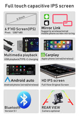 Universal 6.86" 1DIN MP5 Radio with CarPlay and Bluetooth Android Head Unit Bosstar