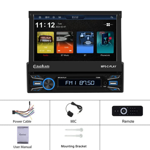 1Din Telescopic Carplay Auto Stereo for Universal Fit Android Head Unit Bosstar 7"