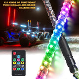3/4/5FT LED Whip Light RGB RZR LED Lamp Waterproof Bendable Remote Control Multi-color Super Bright Flag Light for SUV ATV La