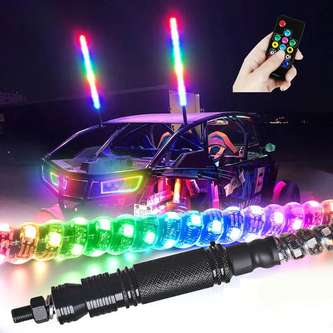 3/4/5FT LED Whip Light RGB RZR LED Lamp Waterproof Bendable Remote Control Multi-color Super Bright Flag Light for SUV ATV La